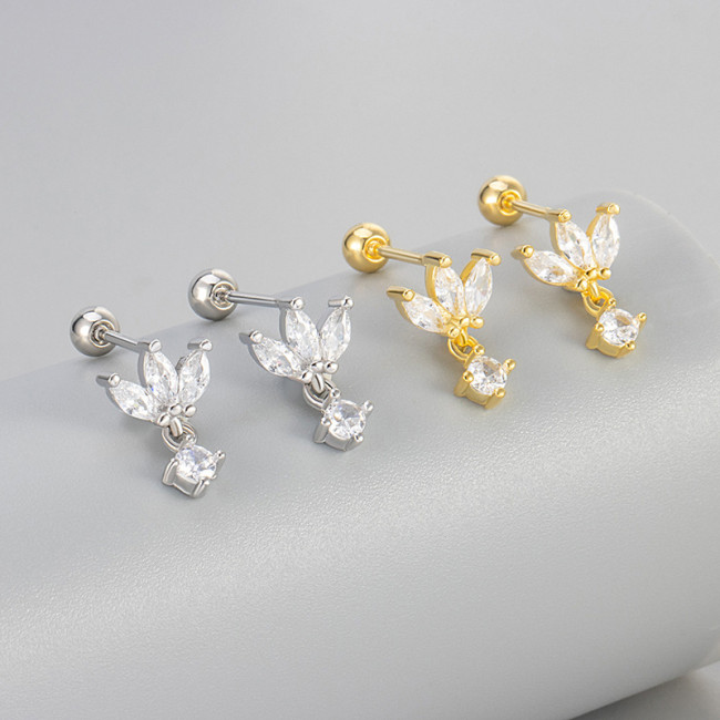 European and American Cross-Border Horse Eye Zircon Screw Twist Earrings Versatile Sparkling Diamond Elegant Light Luxury Fashion Women's Earrings High-End Niche