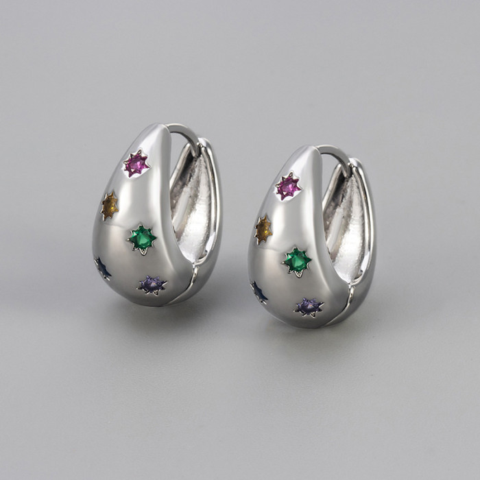 New Colorful Zircon Water Drop Earrings Star Niche Design French Light Luxury High-end Earrings for Women