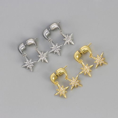 French Style Light Luxury Front and Back Eight-Pointed Star Earrings Fashionable Elegant High-End Exquisite Earrings 2025 New Model
