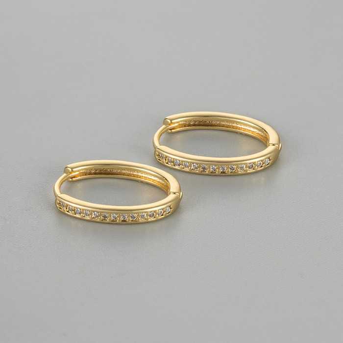 New European and American Cross-Border Oval Earrings with Row of Rhinestones, Niche Simple Versatile Women's Hoop Earrings Jewelry