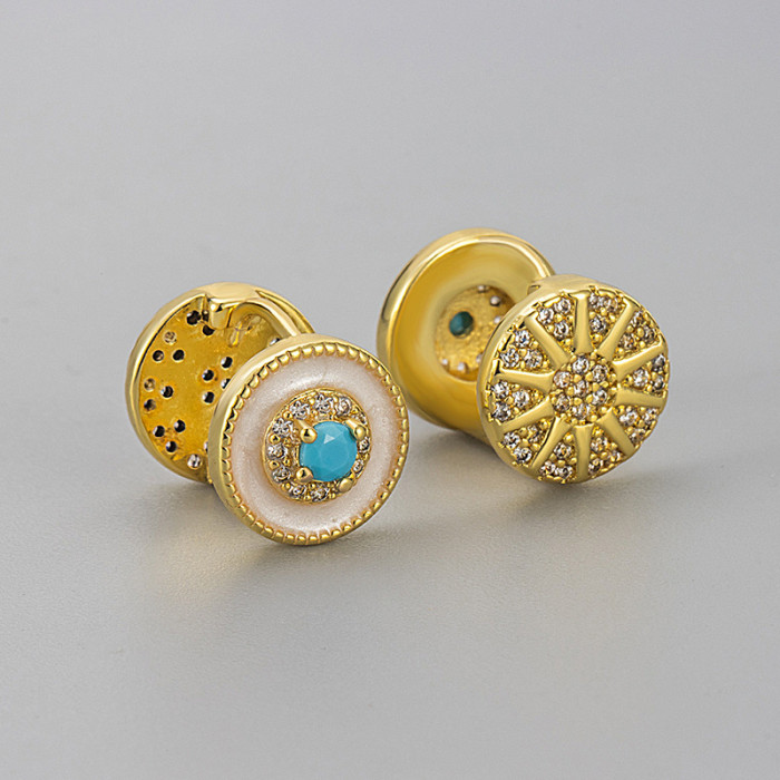 New Turquoise Star Double-Sided Earrings for Women Vintage Light Luxury High-End Exquisite Earrings Antique Style Ear Jewelry