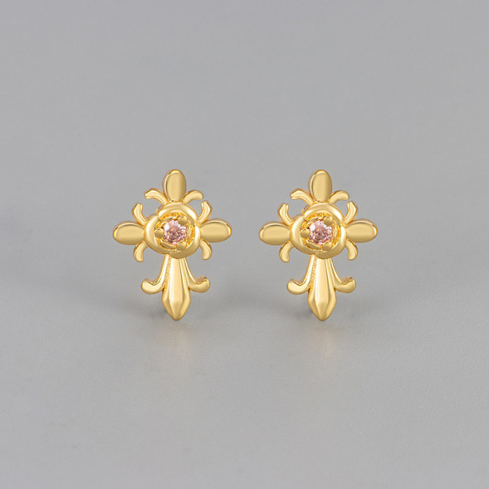 New Niche Design Brushed Pink Diamond Iris Flower Earrings Versatile Simple Luxury Zircon Ear Studs