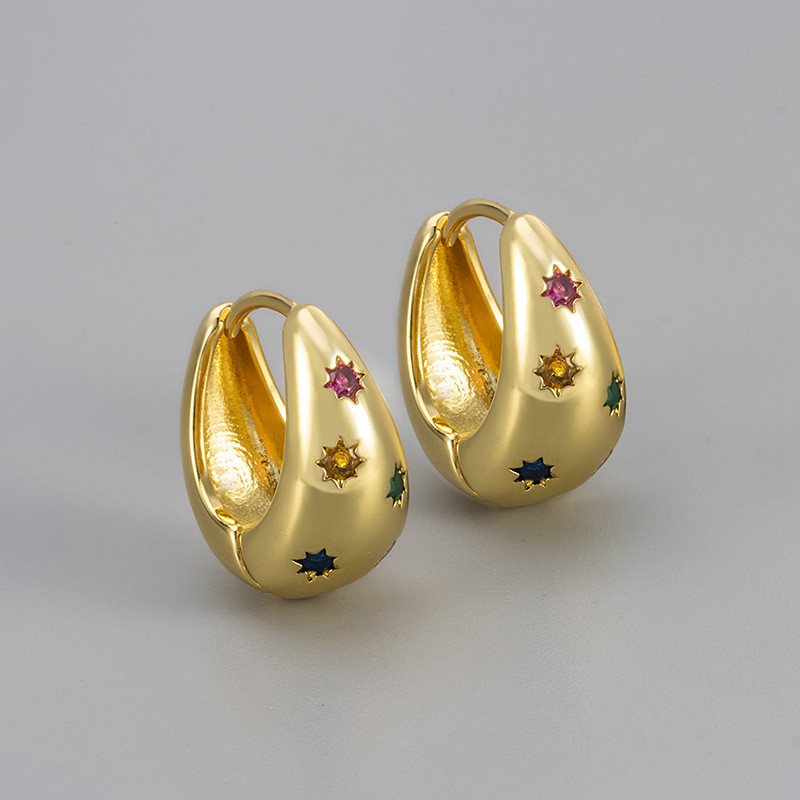 New Colorful Zircon Water Drop Earrings Star Niche Design French Light Luxury High-end Earrings for Women