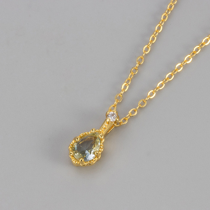 2025 New Cool Blue Tears Drop Pendant Necklace for Women Light Luxury Minority Simple All-Match Clavicle Chain