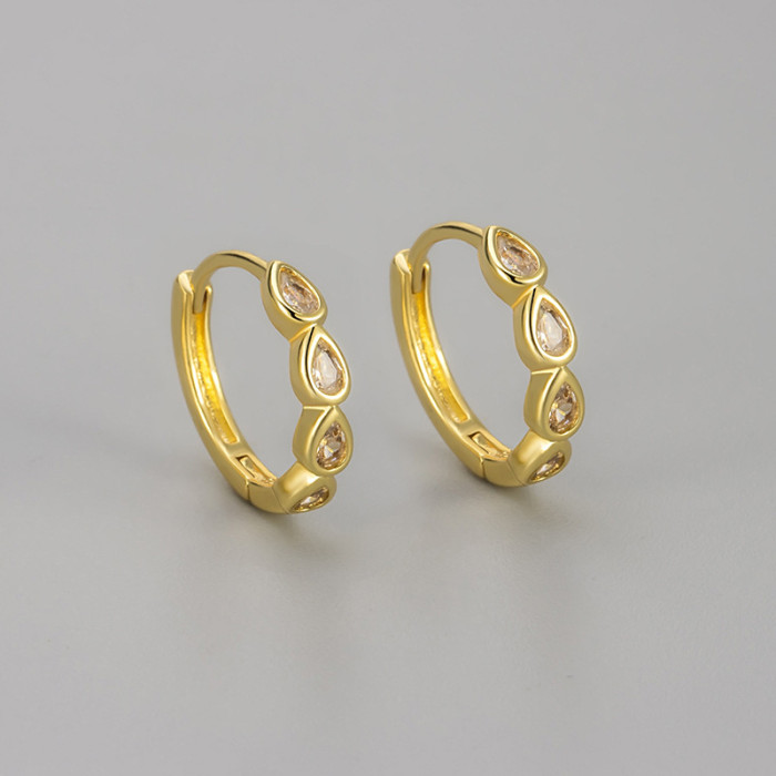New Simple Water Drop Single Row Diamond Earrings Niche Design Women Versatile Zircon High-end Light Luxury Earrings