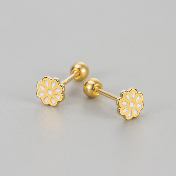 Colorful Glaze Daisy Flower Screw Earrings Versatile Daily Fresh Women's Ear Jewelry Helix Studs