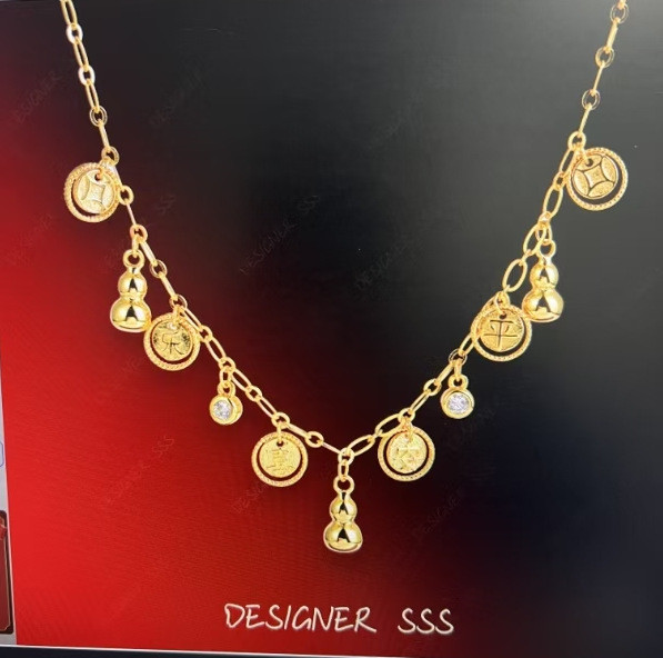 Vintage New Chinese Style Peace and Joy Necklace Dopamine Design Sense Gourd Simple High-end Temperament Collarbone Chain