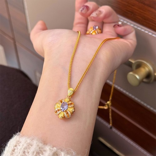 French Retro Purple Jasmine Ribbon Ring Noble Elegant Purple Zircon Necklace Elegant Exquisite Earrings Colorful Gemstone