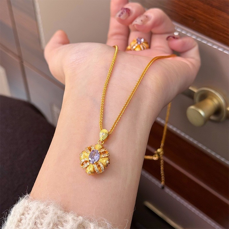 French Retro Purple Jasmine Ribbon Ring Noble Elegant Purple Zircon Necklace Elegant Exquisite Earrings Colorful Gemstone