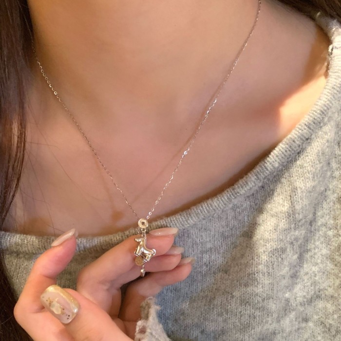 New Year of the Horse Money Abundance Fully Stone-Set Little Horse Tassel Necklace for Women, Lucky Year of Birth, Immed...