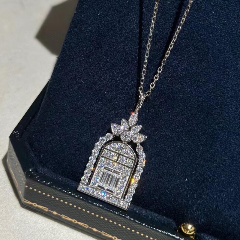 Charm Gates Full Diamond Castle Happiness Gate Necklace Collarbone Chain Fang Zhang Lin Chao Hai Rui Same Style Pendant for Women