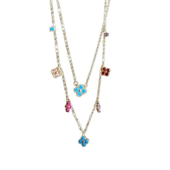 Forest Style Four-Leaf Clover Necklace for Women, Light Luxury Colorful Zircon, Fashionable High-End Trend, Exquisite...