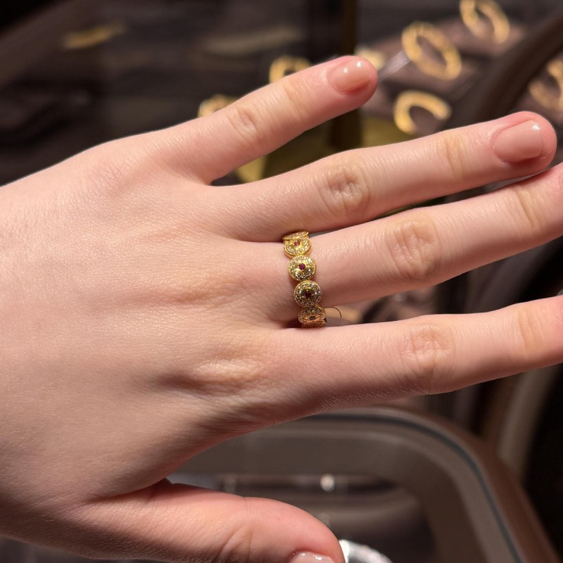 Fortune Continuous Qian Duo Ring Gold-Plated Diamond Red Corundum Pendant Necklace Copper Coin Stud Earrings for Women