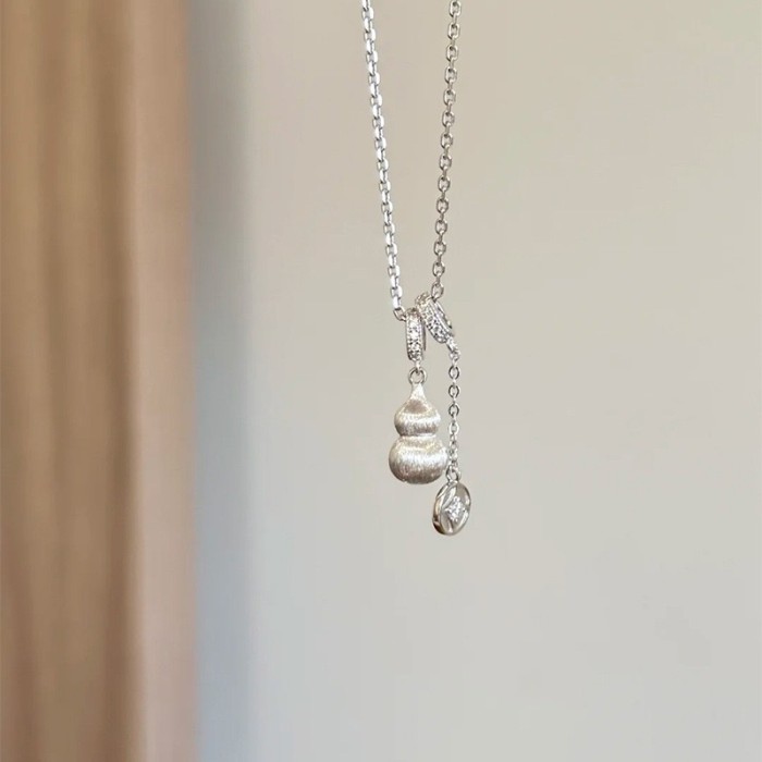 Xiaohongshu Hot-Selling Chinese Style Brushed Craft Gourd Copper Coin Necklace for Women New Chinese Style Light Luxu...