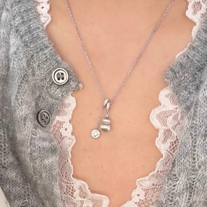 Xiaohongshu Hot-Selling Chinese Style Brushed Craft Gourd Copper Coin Necklace for Women New Chinese Style Light Luxu...