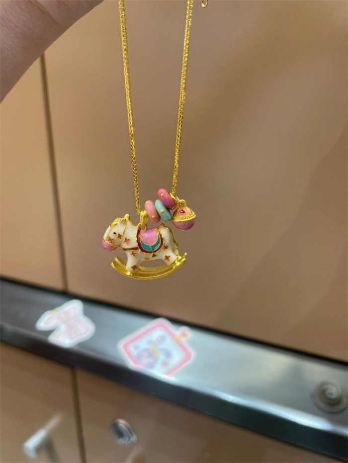 Cartoon Enamel Dripping Carousel Pendant Necklace Fashion Childlike Colorful Dopamine Donut Clavicle Chain