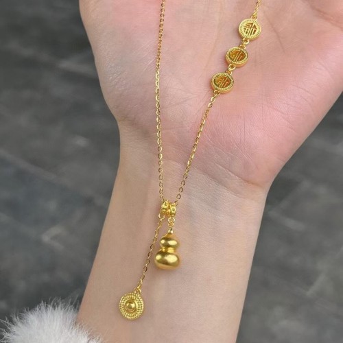 Fu Character Lucky Lucky Calabash Pendent Necklace Women's Ancient Style Alluvial Gold Tassel Retro All-Match Fashion Temperament Clavicle Chain