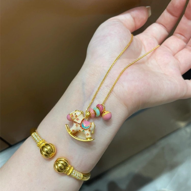 Cartoon Enamel Dripping Carousel Pendant Necklace Fashion Childlike Colorful Dopamine Donut Clavicle Chain