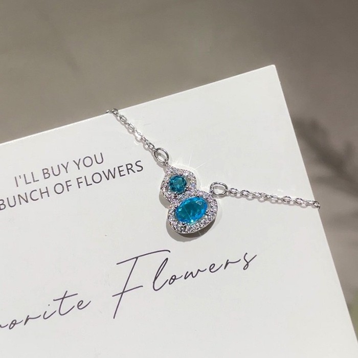 Gourd Pendant Necklace for Women Blue Zircon Elegant Collarbone Chain Niche High-end Design Jewelry Wholesale