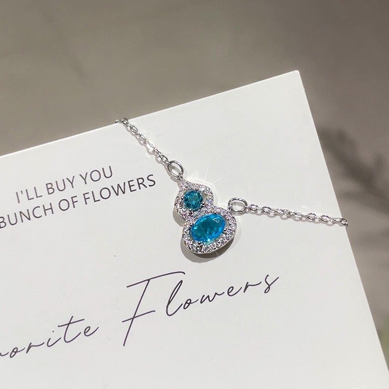 Gourd Pendant Necklace for Women Blue Zircon Elegant Collarbone Chain Niche High-end Design Jewelry Wholesale