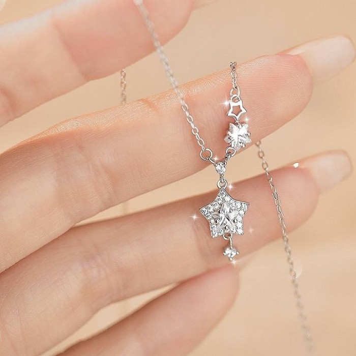 Star Necklace for Women, Light Luxury, High-End Feel, Fresh and Sweet Fashion, Zircon Five-Pointed Star Collarbone Chain