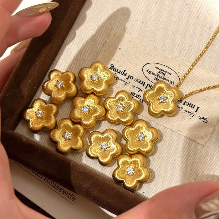 New Chinese Style National Trend Brushed Small Gold Flower Pendant Light Luxury High-end Flower Simple Versatile Inla...