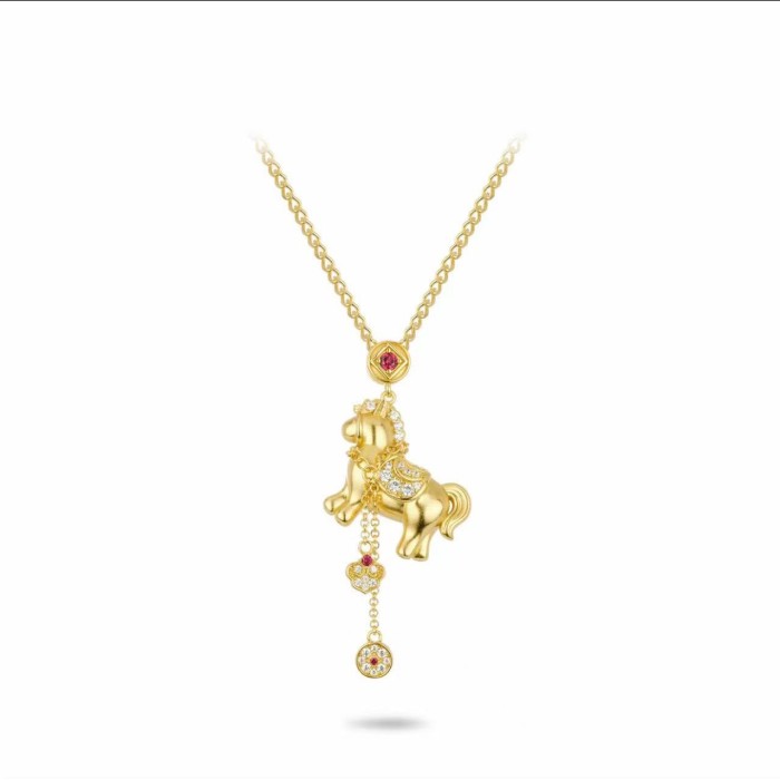 New Year of the Horse Money Abundance Fully Stone-Set Little Horse Tassel Necklace for Women, Lucky Year of Birth, Immed...