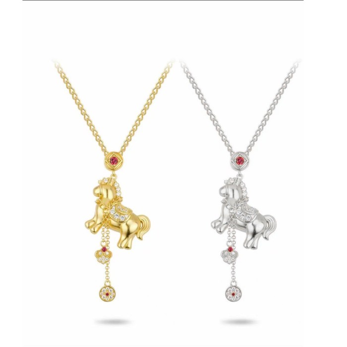 New Year of the Horse Money Abundance Fully Stone-Set Little Horse Tassel Necklace for Women, Lucky Year of Birth, Immed...