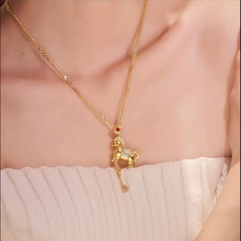 New Year of the Horse Money Abundance Full Diamond Little Horse Tassel Necklace for Women, Lucky Year of Birth, Immediate Wealth, Light Luxury Versatile Collarbone Chain
