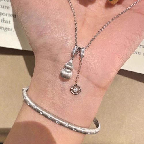 Xiaohongshu Hot-Selling Chinese Style Brushed Craft Gourd Copper Coin Necklace for Women New Chinese Style Light Luxury High-End Clavicle Chain