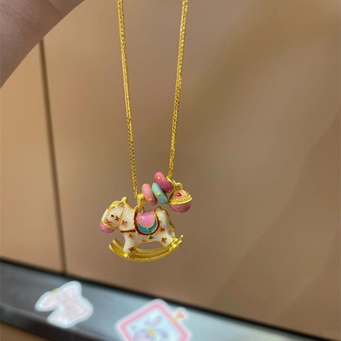Cartoon Enamel Dripping Carousel Pendant Necklace Fashion Childlike Colorful Dopamine Donut Clavicle Chain