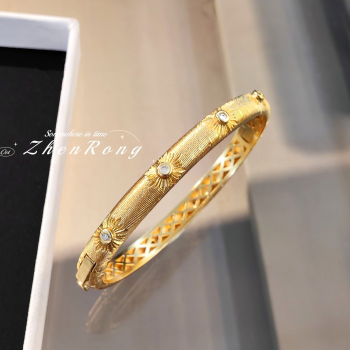 Italian Buccell Woven Texture Gold-Plated Bracelet Fortune Comes Brushed Craft High-End Luxury Bracelet Palace Style Women