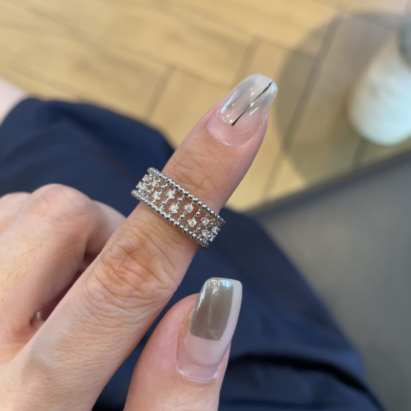 Vintage Brushed Ring Retro Full Diamond Elegant High-end Light Luxury Beaded Lace Bamboo Joint Band Ring for Women