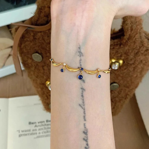 Xiaohongshu Hot-Selling Ancient Glaze Craft Blue Water Drop Series French Retro Sapphire Tassel Bracelet