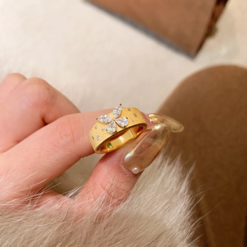 Italian Bucci Style Textured Gold-Plated Zircon Butterfly Ring Vintage Brushed Gold Flash Butterfly for Women