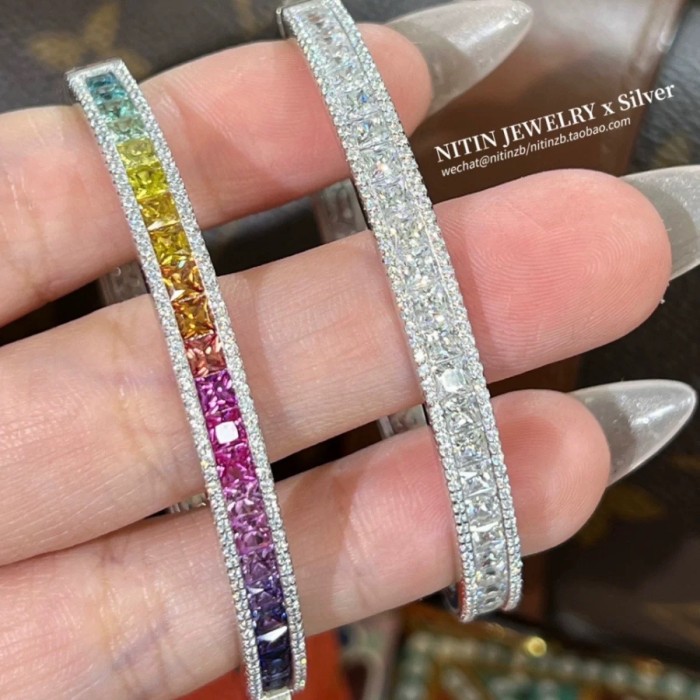 Internet Celebrity Lulu Style Light Luxury Colorful Gem Bracelet Heavy Craft Micro Inlay High Carbon Diamond Zirconia Multicolored Tourmaline Clasp Bracelet