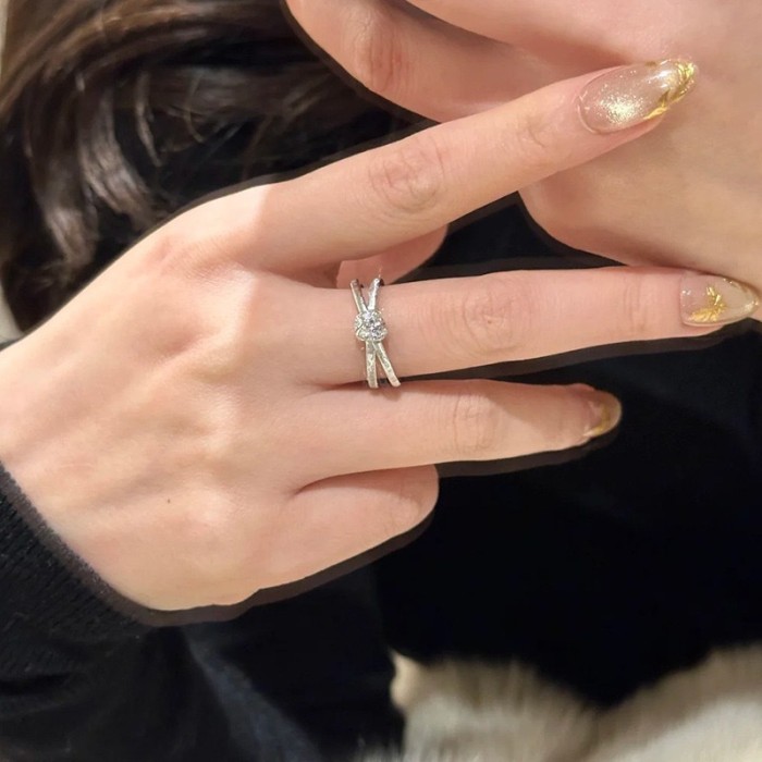 Interwoven Knot Rope Knot Ring Gold Plated Brushed Fashion High-end Light Luxury Exquisite Simple Bowknot Braided Rin...