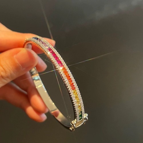 Internet Celebrity Lulu Style Light Luxury Colorful Gem Bracelet Heavy Craft Micro Inlay High Carbon Diamond Zirconia Multicolored Tourmaline Clasp Bracelet