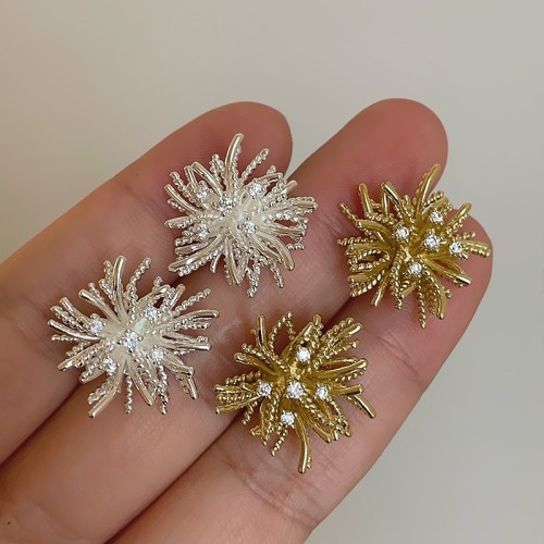 Flashing Dandelion Fireworks Earrings Light Luxury High-end Exaggerated Temperament Earrings Fresh Sweet Unique Silver Needle Ear Jewelry
