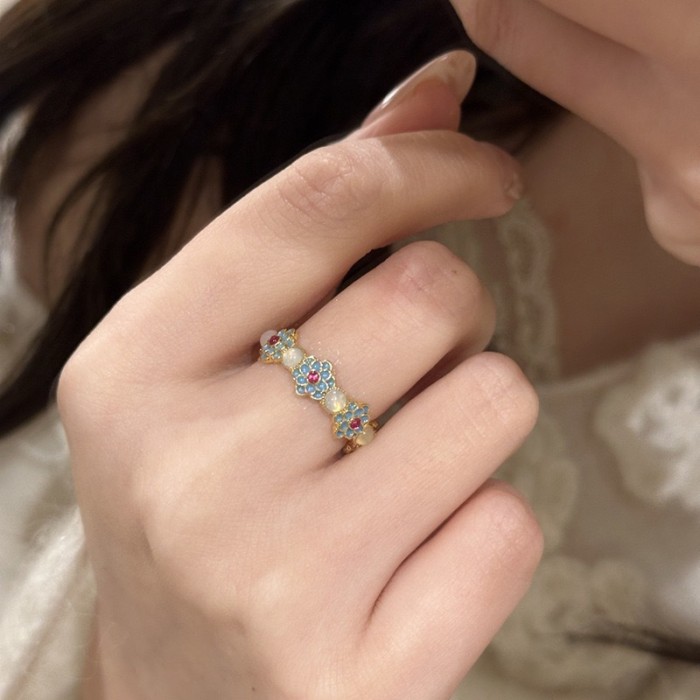New Arrival Yanxi Palace National Style New Chinese Style Palace Style Enamel Color Light Luxury Niche Versatile Ruyi Ring for Women Gift