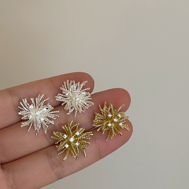Flashing Dandelion Fireworks Earrings Light Luxury High-end Exaggerated Temperament Earrings Fresh Sweet Unique Silver Needle Ear Jewelry