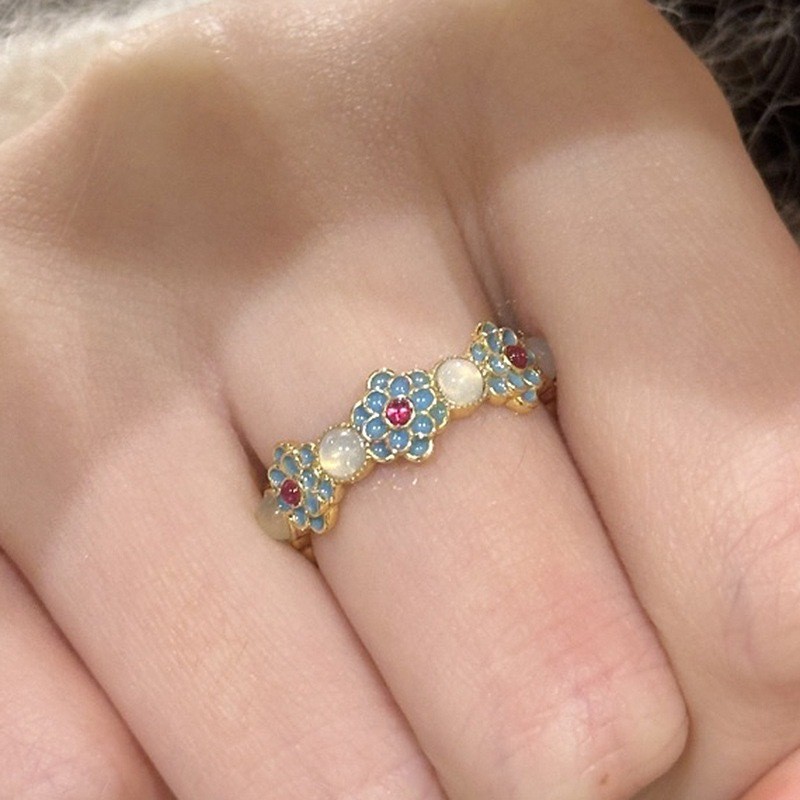 New Arrival Yanxi Palace National Style New Chinese Style Palace Style Enamel Color Light Luxury Niche Versatile Ruyi Ring for Women Gift