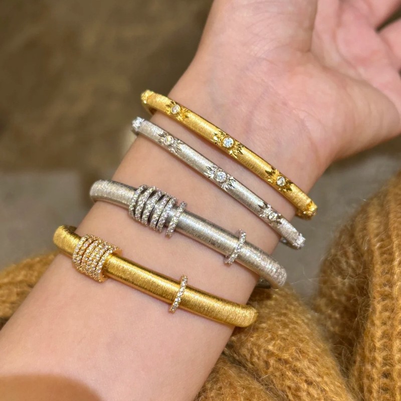 Italian Buccell Woven Texture Gold-Plated Bracelet Fortune Comes Brushed Craft High-End Luxury Bracelet Palace Style Women