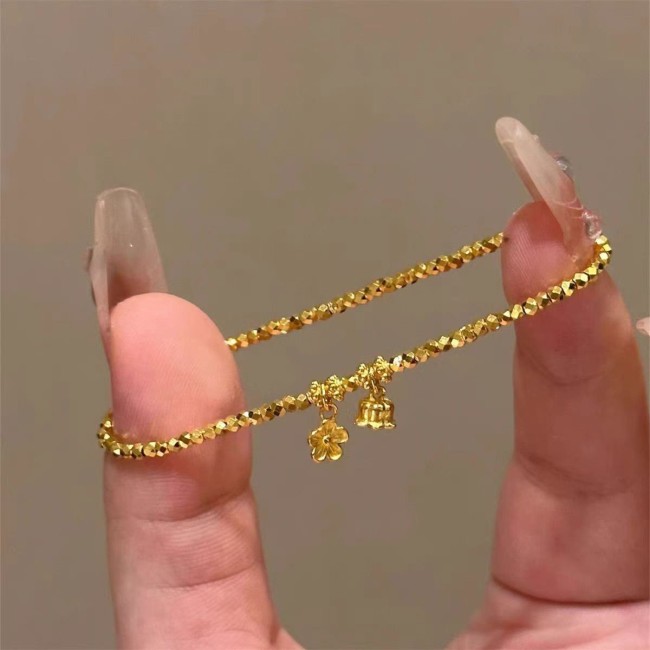 Super Shiny Gold Fragment Small Lily of the Valley Flower Bracelet for Women, Niche Design, Light Luxury, High-end Personality, Disco Beaded Jewelry