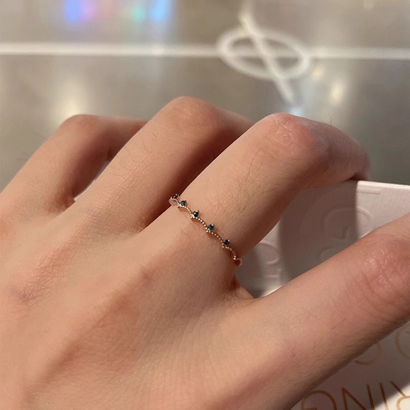 Minimalist Blue Zircon Crown Thin Band Ring for Women Unique Niche Versatile Design Index Finger Ring Fashionable High-end Ring