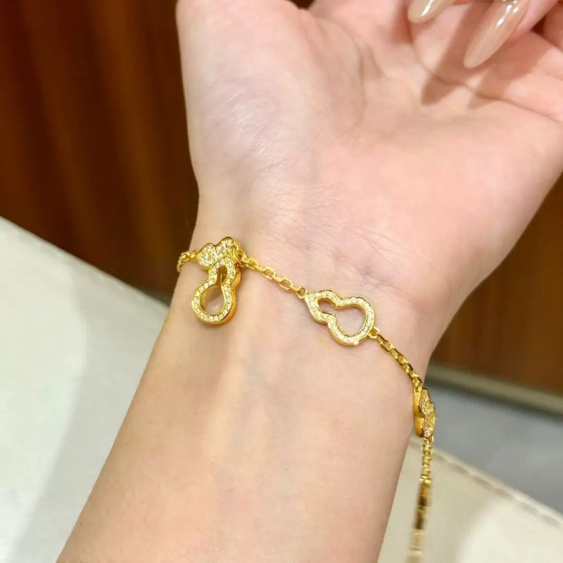 Gold Store Same Style Sand Gold Full Diamond Gourd Coin Bracelet for Women, Light Luxury Niche Design Sense Jewelry