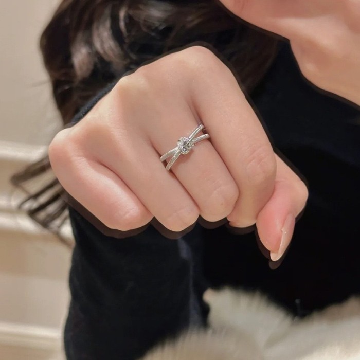 Interwoven Knot Rope Knot Ring Gold Plated Brushed Fashion High-end Light Luxury Exquisite Simple Bowknot Braided Rin...