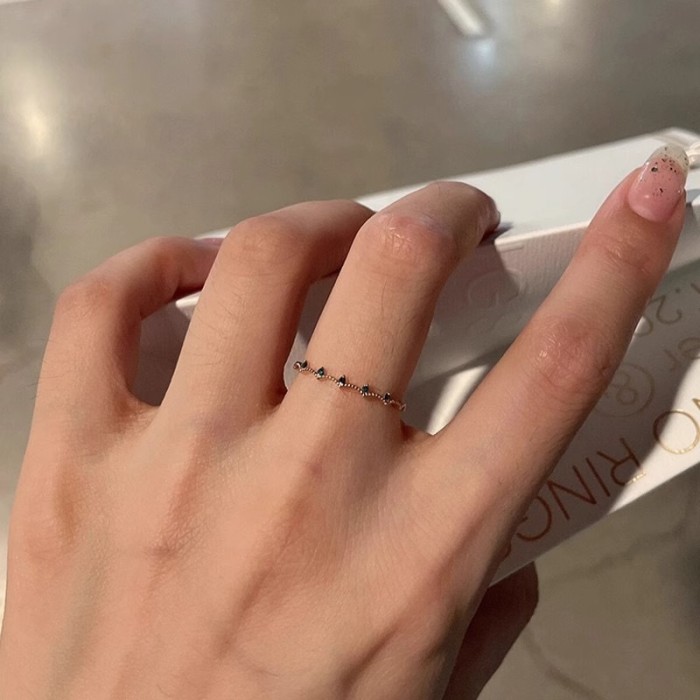 Minimalist Blue Zircon Crown Thin Band Ring for Women Unique Niche Versatile Design Index Finger Ring Fashionable High-end Ring