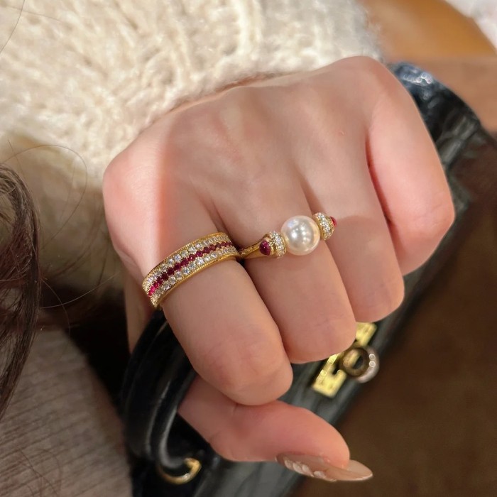 Ruby Row Diamond Ring Heavy Craftsmanship High-end Fashion Light Luxury Red Corundum Xiaohongshu Hot-selling Women's Ring