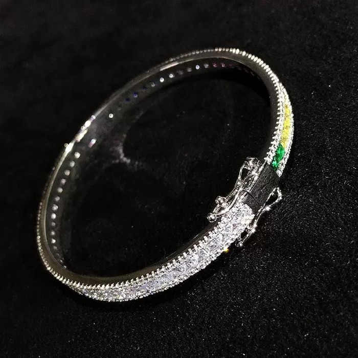 Internet Celebrity Lulu Style Light Luxury Colorful Gem Bracelet Heavy Craft Micro Inlay High Carbon Diamond Zirconia Multicolored Tourmaline Clasp Bracelet